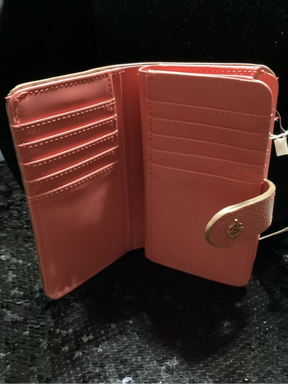 Nanette Lepore Coral-Trim Beige Canvas Wallet